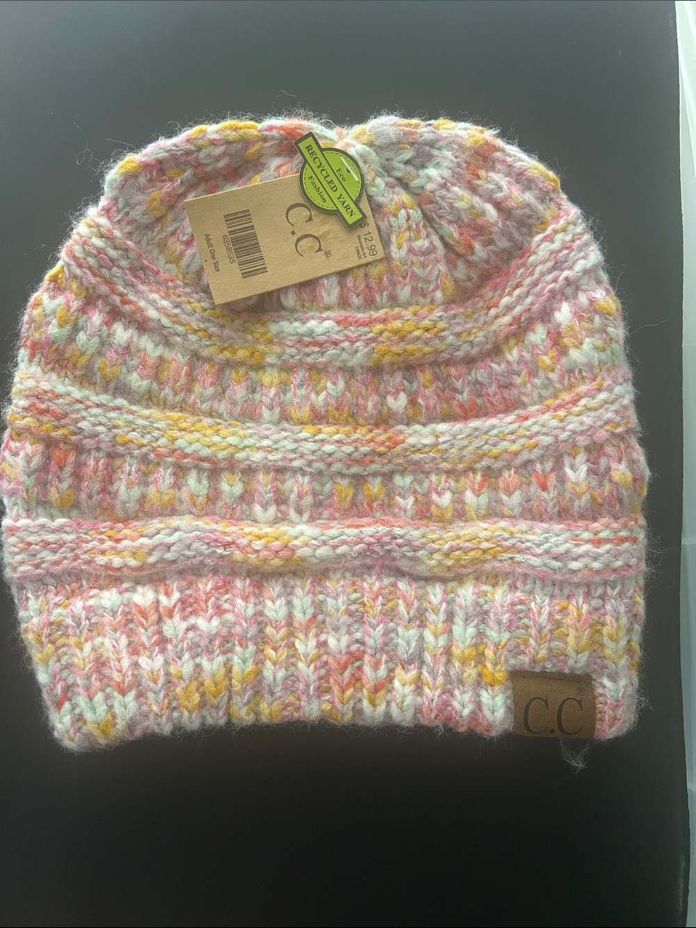 C.C Multicolor Knit Beanie - Pink, Yellow, White